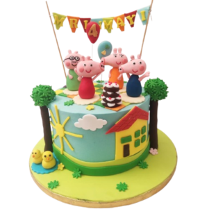 Playful Peppa And Family Theme Cake