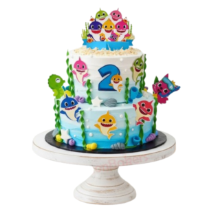 Colourful Baby Sharks Birthday Cake