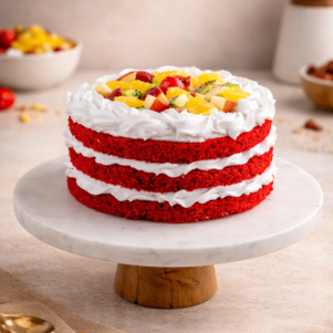 Fresh Fruits Topped Red Velvet Cake | Bakers Corner
