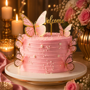 Pink Butterfly N Flowers Red Velvet Cake | Bakers Corner