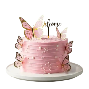 Pink Butterfly N Flowers Red Velvet Cake
