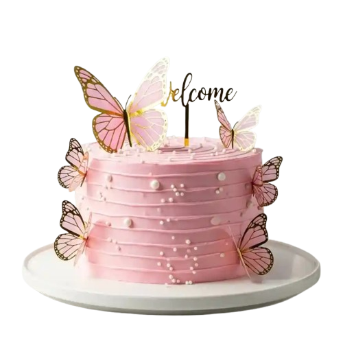 Pink Butterfly N Flowers Red Velvet Cake
