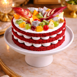 Fresh Fruits Topped Red Velvet Cake | Bakers Corner
