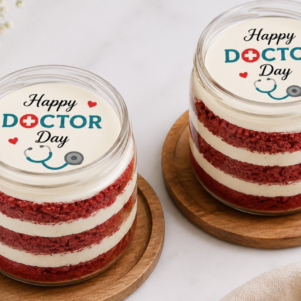 Two Red Velvet Jar Cakes For Doctors Day
