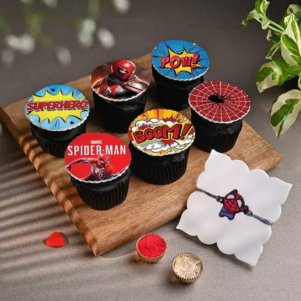 Spiderman Theme Six Cupcake N Rakhi Set | Bakers corner