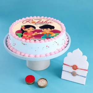 Photo Cake With Designer Rakhi Duo | Bakers corner