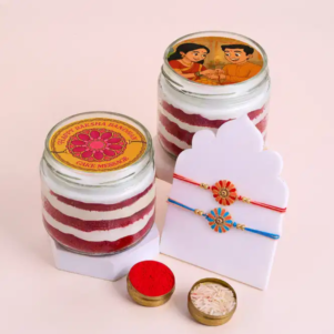 Vibrant Rakhis With Red Velvet Jar | Bakers cornerCakes