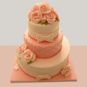 Blushing Three Tier Rose Cake | Bakers Corner
